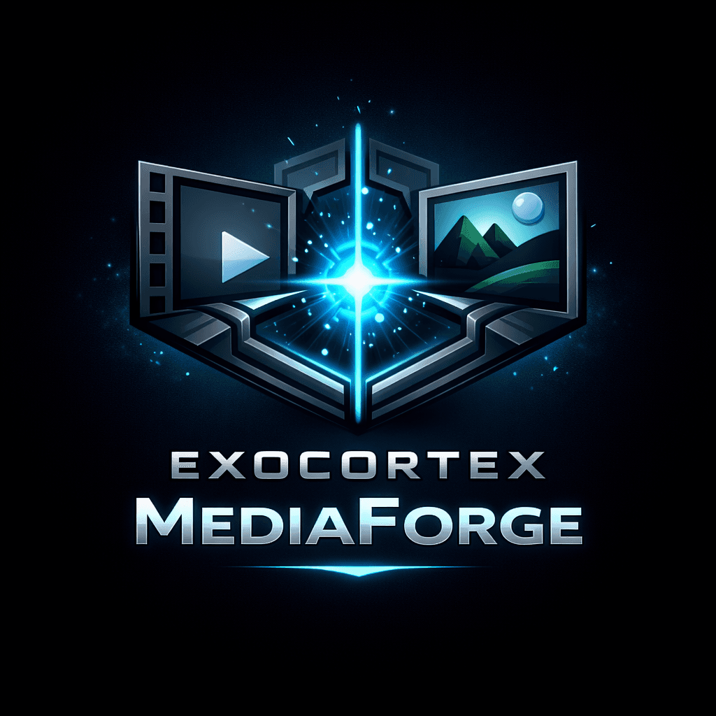 Exocortex MediaForge product mark with image and video panels
